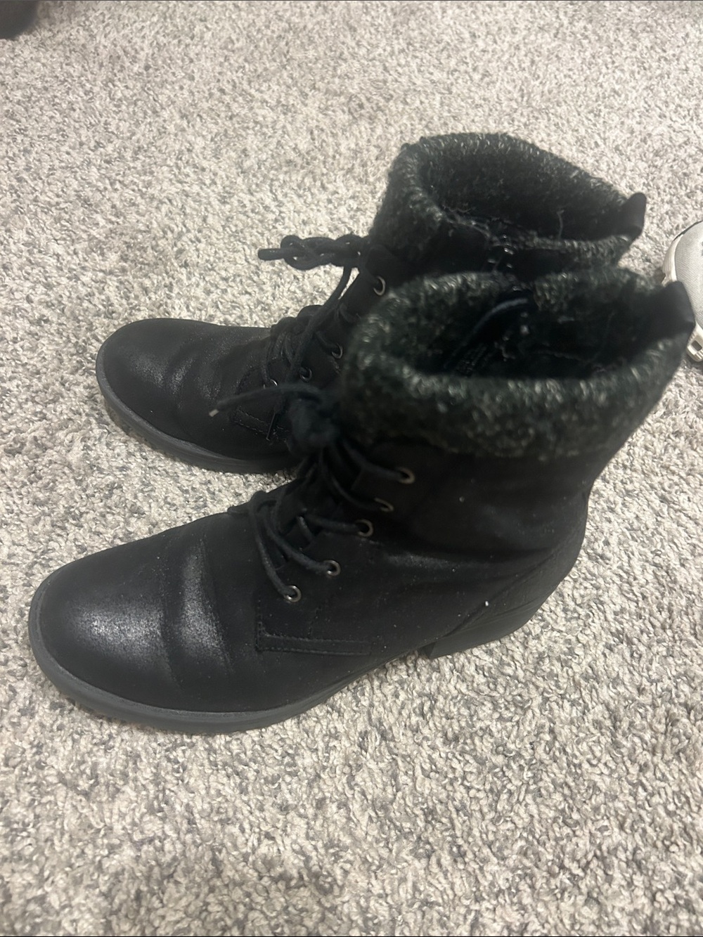BareTraps Black Lace-Up Faux-Fur Ankle Boots